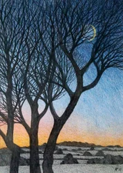 Trees and Moon、2015年（紙のミクストメディア）
